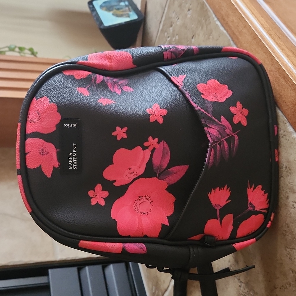 Justice small black and red floral backpack
